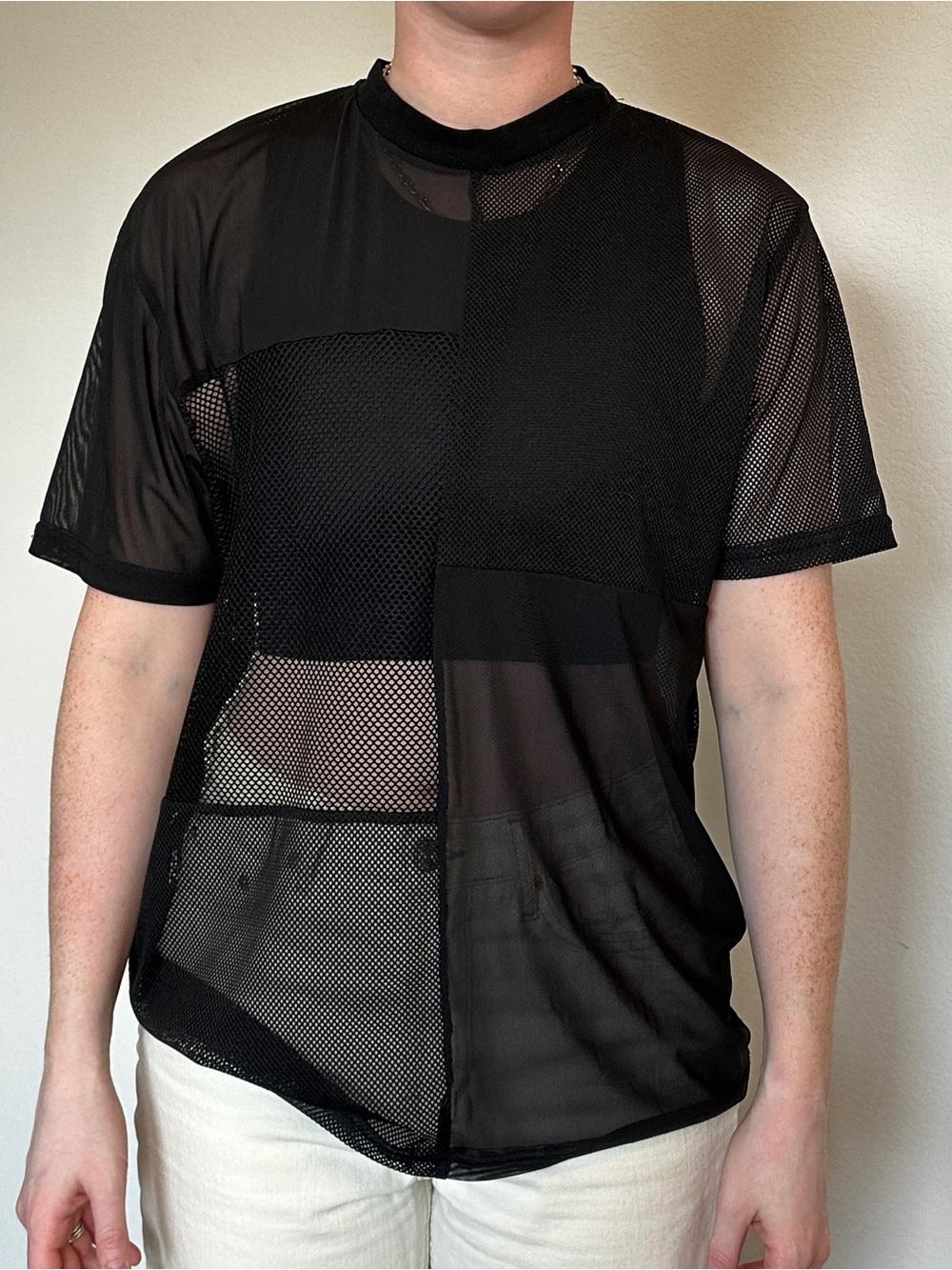 Geometric Mesh black shirt